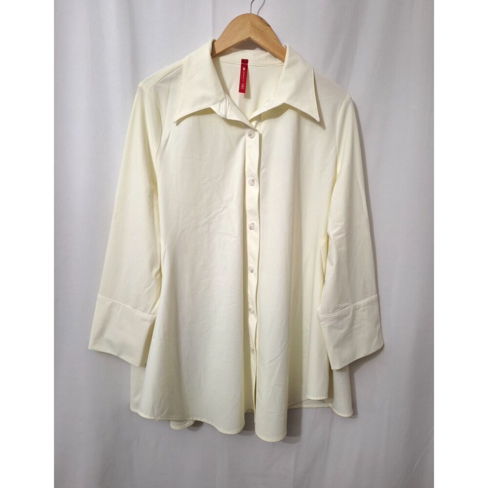 IC by Connie K Button Down Swing Shirt Sz XL Off white pockets Tunic Stretch